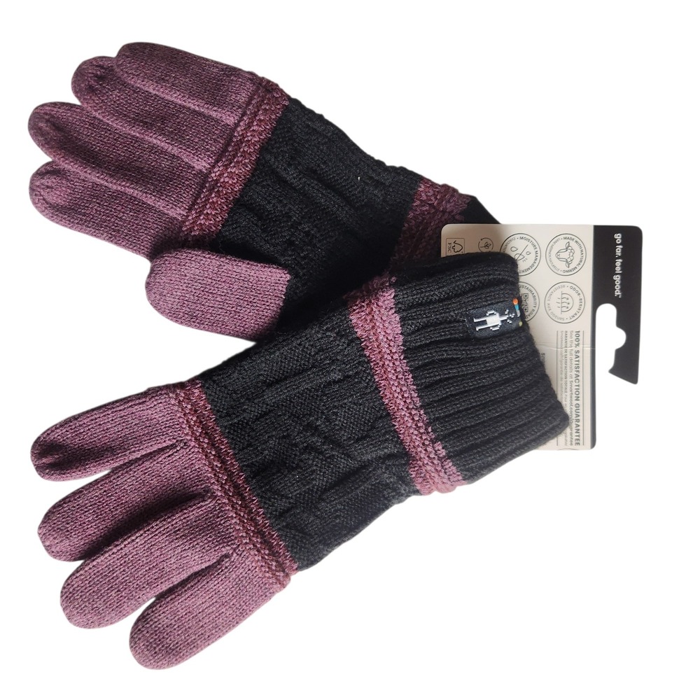 Smartwool Black and Plum Knit Touchscreen Gloves